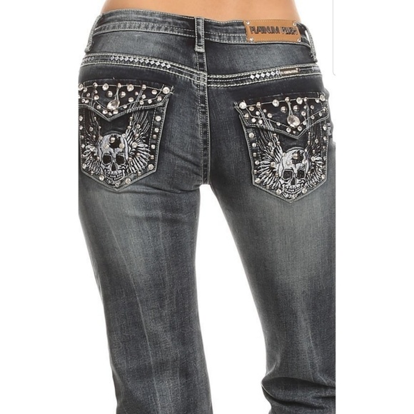 Skull Motorcycle Biker Jeans 33 inch - Picture 5 of 8